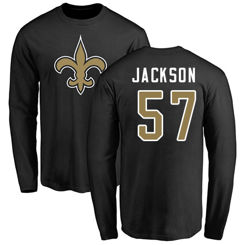 Men New Orleans Saints Black Rickey Jackson Name and Number Logo NFL Football #57 Long Sleeve T Shirt